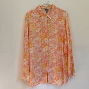 J Jill Floral Linen Shirt - Peach-Rose Colors